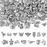 DanLingJewelry 150Pcs Mixed Styles Antique Silver Animal Spacer Beads Tibetan Style Bear Owl Cat Fis