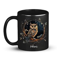 Personalized Name Coffee Mug Gift For Owl Lover, Customized Owl Animal Black Ceramic Mug 11 Oz 15 Oz