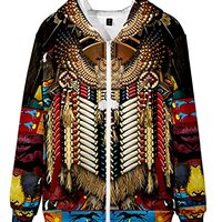 SIAOMA Native Indians Hoodie Unisex 3D Print Hooded Coat Native American Zip Up Jacket(Owl,5X-Large)
