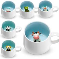 Uiifan 6 Pcs Animal Inside Cup Bulk Cute Mugs for Kids Gifts 13.5 oz Ceramic 3D Coffee Mug Penguin C