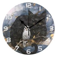 ALAZA Black Cat and Owl Sitting on Tree Halloween Wall Clock Non Ticking Decorative Desk Clock for B