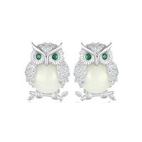 MUNDELL 925 Sterling Silver Owl Stud Earrings Luminous Stone Hypoallergenic Earrings for Women or Gi