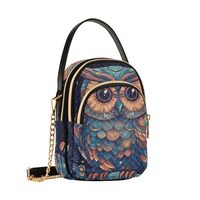 Women Crossbody Sling Bags Ethnic Owl Painting Print, Compact Fashion Handbags Purse with Chain Stra