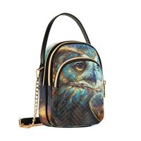 Women Crossbody Shoulder Bags Gold Owl Space Print, Compact Fashion Purse with Chain Strap Top handl