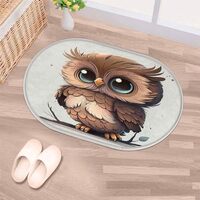 Cartoon Animal Owl Oval Door Mat Plush Shaggy Small Area Rug 16x24 Inch Soft Absorbent Bath Mat Wash