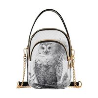 Women Crossbody Sling Bags Black White Owl Print, Compact Fashion Handbags Purse with Chain Strap To