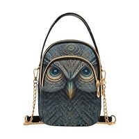 Women Crossbody Sling Bags Tribal Blue Owl Print, Compact Fashion Handbags Purse with Chain Strap To
