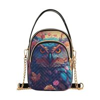 Women Crossbody Sling Bags Owl Flowers Blue Print, Compact Fashion Handbags Purse with Chain Strap T