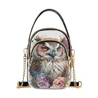 Women Crossbody Sling Bags Flower and Owl Print, Compact Fashion Handbags Purse with Chain Strap Top
