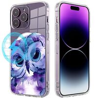 Roemary Compatible with MagSafe Designed for iPhone 15 Pro with Purple Owl Pattern,Magnetic Wireless