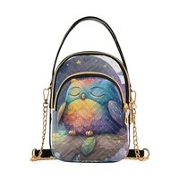 Women Crossbody Sling Bags Rainbow Owl Cloud Print, Compact Fashion Handbags Purse with Chain Strap 