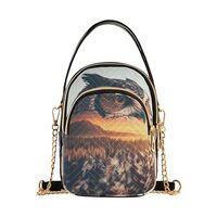 Women Crossbody Sling Bags Owl and Forest Print, Compact Fashion Handbags Purse with Chain Strap Top