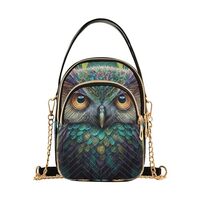 Women Crossbody Sling Bags Magical Owl Flower Print, Compact Fashion Handbags Purse with Chain Strap