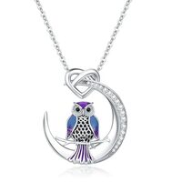 OCJ Owl Necklace 925 Sterling Silver Owl Moon Pendant Necklace Jewelry Birthday Mothers Day Gifts fo
