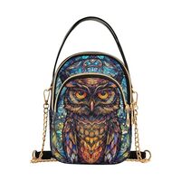 Stain Glass Owl Crossbody Sling Bags for Women, Compact Fashion Handbag with Chain Strap Top handle 