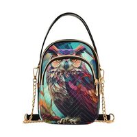 Women Crossbody Sling Bags Geometric Owl Print, Compact Fashion Handbags Purse with Chain Strap Top 