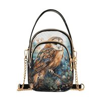 Women Crossbody Sling Bags Elegant Owl Painting Print, Compact Fashion Handbags Purse with Chain Str