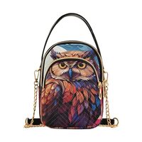 Women Crossbody Sling Bags Painting Owl Sitting on Tree Print, Compact Fashion Handbags Purse with C