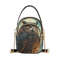 Women Crossbody Sling Bags Vintage Painting Owl Print, Compact Fashion Handbags Purse with Chain Str