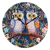 xigua Cute Owls Round Wall Clock, Battery Operated Silent Non Ticking Desk Clock for Home Bedroom Ki