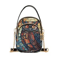 Crossbody Sling Bags Stained Glass Owl Print, Compact Fashion Handbags Purse with Chain Strap Top ha