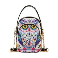 Art Owl Flowers Crossbody Sling Bags for Women, Compact Fashion Handbag with Chain Strap Top handle 