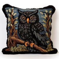 Latch Hook Kits Pillow Cover for Beginner Black owl Color Printed Canvas Yarn Crocheting Carpet Cush
