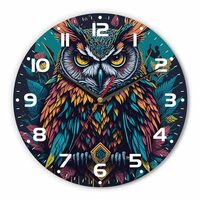 Art Owl Wall Clocks Cartoon Animal Face Head Battery Operated Silent Non-Ticking Clock Decorative fo