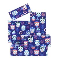 Lovely Owl Dressed As Pirate Seafarer Captain Design Wrapping Paper, Sailboat Anchor Lifebuoy Rudder