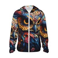 Men Women Sun Protection Full Zip Hoodie Jacket Hooded Shirt Outdoor - owl Galaxy flower art