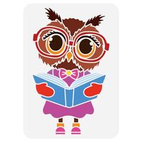 FINGERINSPIRE Cute Owl Lady Painting Large Stencil 8.3x11.7" Reusable Owl Reading A Book Patter