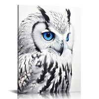 GOSMITH Blue Eyed Owl Wall Art Poster Painting Black and White Decor Nordic Canvas Picture Modern Pr