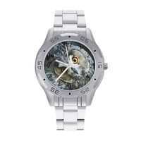 Yellow Eyed Eagle Owl Formal Quartz Watch Business Dress Bracelet Watch Stainless Steel Wrist Watch 