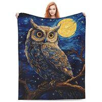 amepay Owl Blanket for Adults Kids Gifts for Owl Lovers Blue Starry Sky Painting Flannel Throw Blank