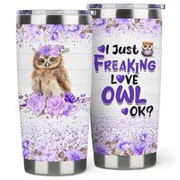 Pininerr Owl Gift for Owl Lover,20 oz Owl Coffee Cup Double Wall Stainless Steel Vacuum Insulated (O