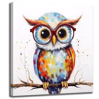 GLOKAKA Funny Owl Canvas Wall Art Cute Owl with Glasses Print Painting Nursery Decor Colorful Animal