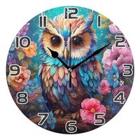 UMIRIKO Clock Cute Owl Colorful Flower Wall Clock Bathroom Silent Non Ticking Home Office School Dec