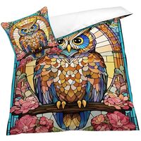 OmErsa Soft Microfiber Owl Duvet Cover California King Size Birds Bedding Set - 3-Piece with Zipper,