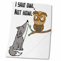 3dRose Cute Funny Owl Saying Not Howl to Wolf Pun Cartoon - Towels (twl-383187-2)