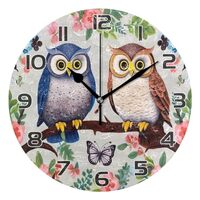 Kigai Owls on Floral Branch Wall Clock Round Vintage Silent Non Ticking Battery Operated Accurate Ar