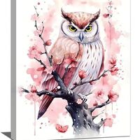 Owl Wall Art Watercolor Owl Pictures Wall Decor Pink Owl Canvas Bird Floral Painting Modern Artwork 