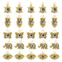 Cheriswelry 50Pcs Evil Eye Bead Charms Gold Plated Butterfly Tortoise Owl Elephant Dangle Charms 16-