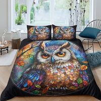 wangzhang Anime Owl Stained Glass 3PCS Duvet Cover Set Bedding Set Ultra Soft Breathable 3D Printed 