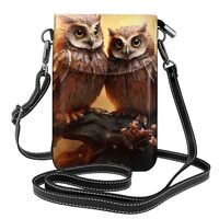 women Small Cell Phone Purse Couple Owl Perch Tree pattern Soft, durable and waterproof PU leather C