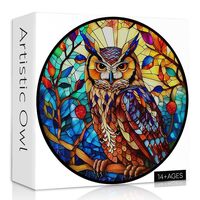 Stained Glass Owl Puzzles for Adults, Round Bird Puzzle 1000 Pieces, Impossible Hard Challenging Puz