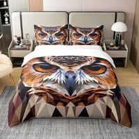 Erosebridal Owl 100% Organic Cotton Bedding Set,Geometric Duvet Cover Bird Wildlife Animal Comforter