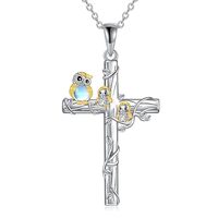 POPLYKE Owl Cross Pendant Necklace for Women Animal Mother and Daughter Necklace Sterling Silver Chr