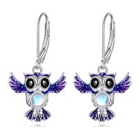 POPLYKE Owl Drop Earrings for Women Sterling Silver Moonstone Owl Leverback Earrings Jewelry Gifts