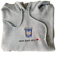 OWL COLORS New York City Embroidered Hoodie Vintage New Yorker Gift I Love New York Ny Coffee Cup So
