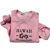 OWL COLORS Embroidered Honolulu Hibiscus Sweatshirt Hibiscus Flower Crewneck Sweatshirt Graphic Swea